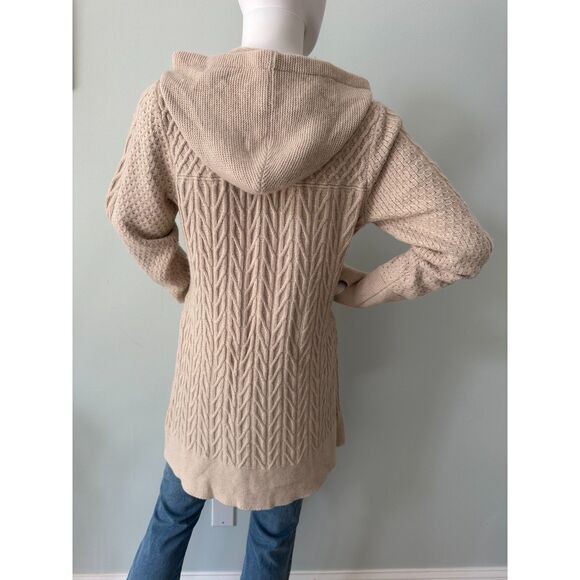 Telluride Clothing Co. Cable Knit Cream Cardigan Hooded Sweater size Large - Picture 4 of 10